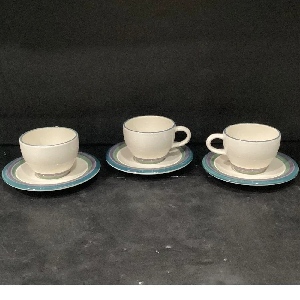 Pfaltzgraff‎ Mountain Shadow Teacup & Saucers, Set of 3, Vintage Tableware